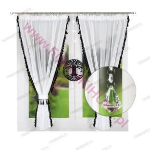 Ready-made curtain L 489 - with black fringes and an openwork panel